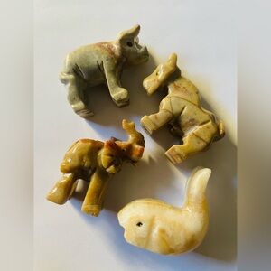 Set of 4 Miniature carved Soapstone Figurines horse pig whale elephant